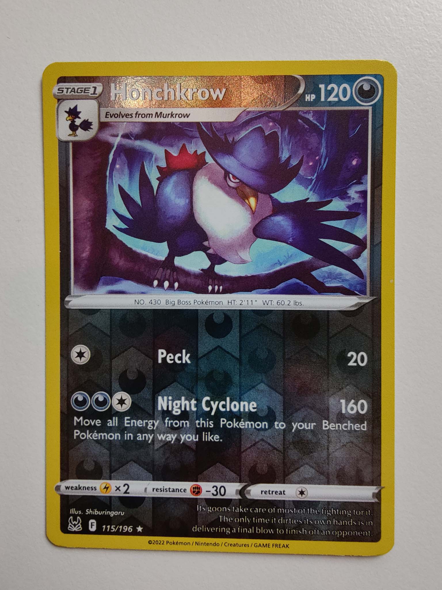 Honchkrow Reverse Rare #115/196 – Sword & Shield: Lost Origin Honchkrow Reverse Rare #115/196 – Sword & Shield: Lost Origin