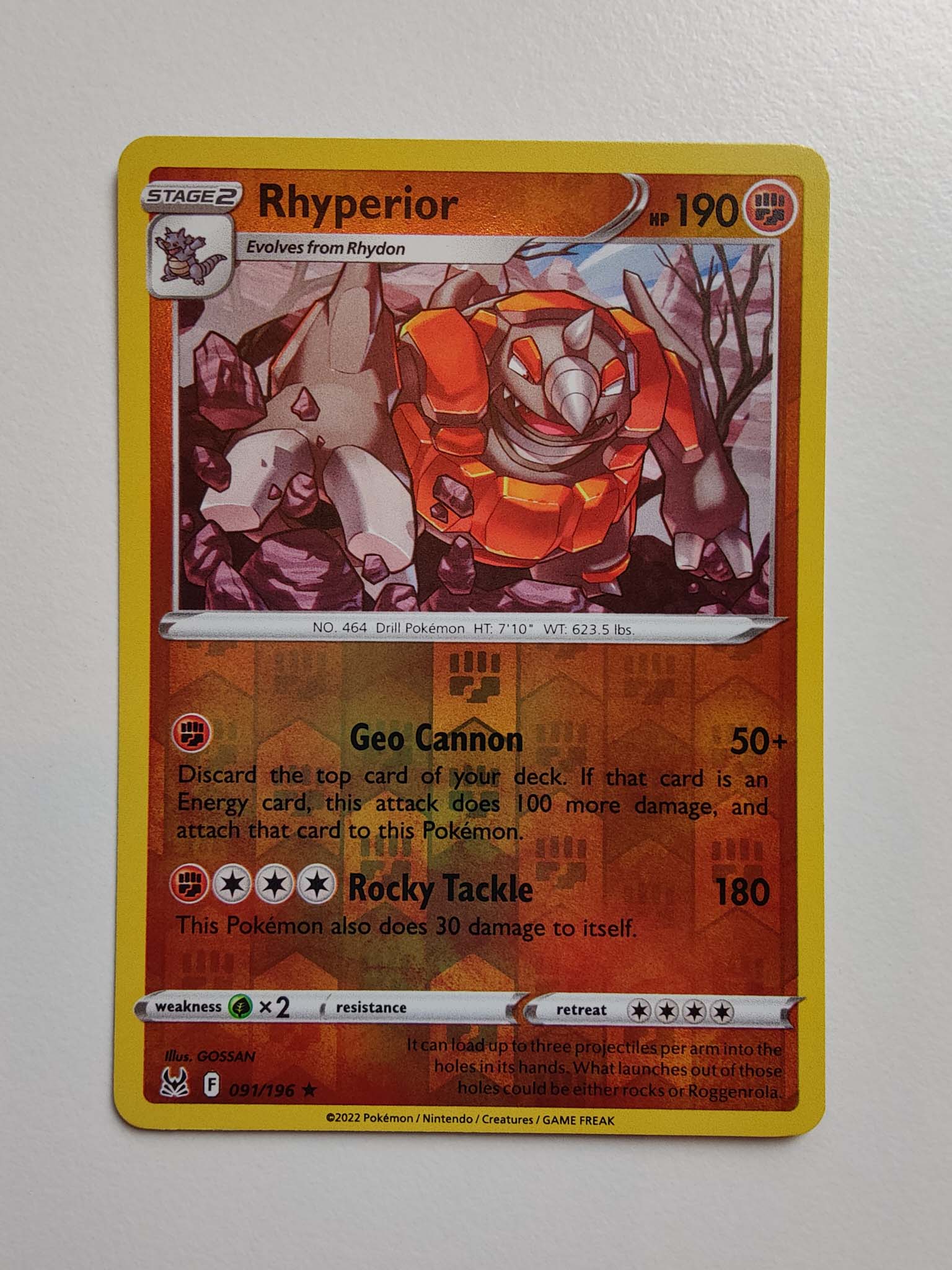 Rhyperior Reverse Rare #091/196 – Sword & Shield: Lost Origin