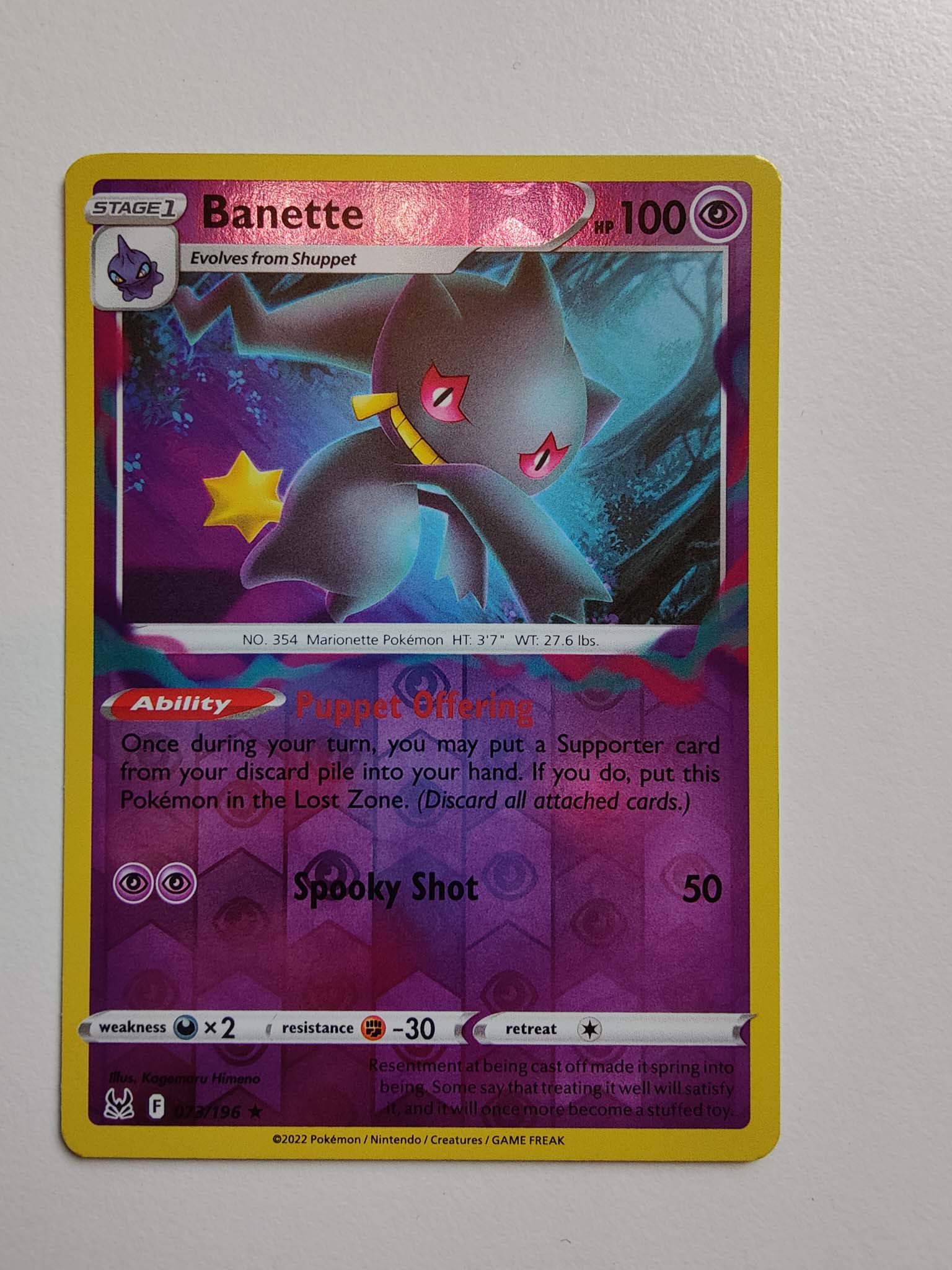 Banette Reverse Rare #073/196 – Sword & Shield: Lost Origin Banette Reverse Rare #073/196 – Sword & Shield: Lost Origin