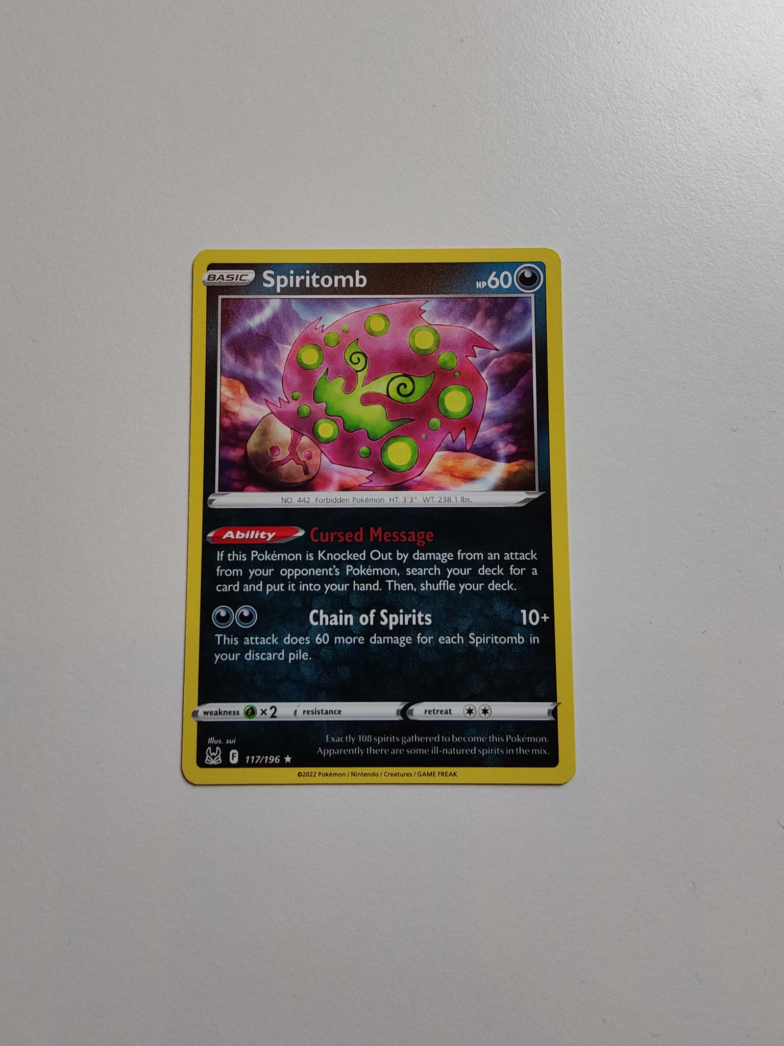 Spiritomb Rare #117/196 – Sword & Shield: Lost Origin Spiritomb Rare #117/196 – Sword & Shield: Lost Origin